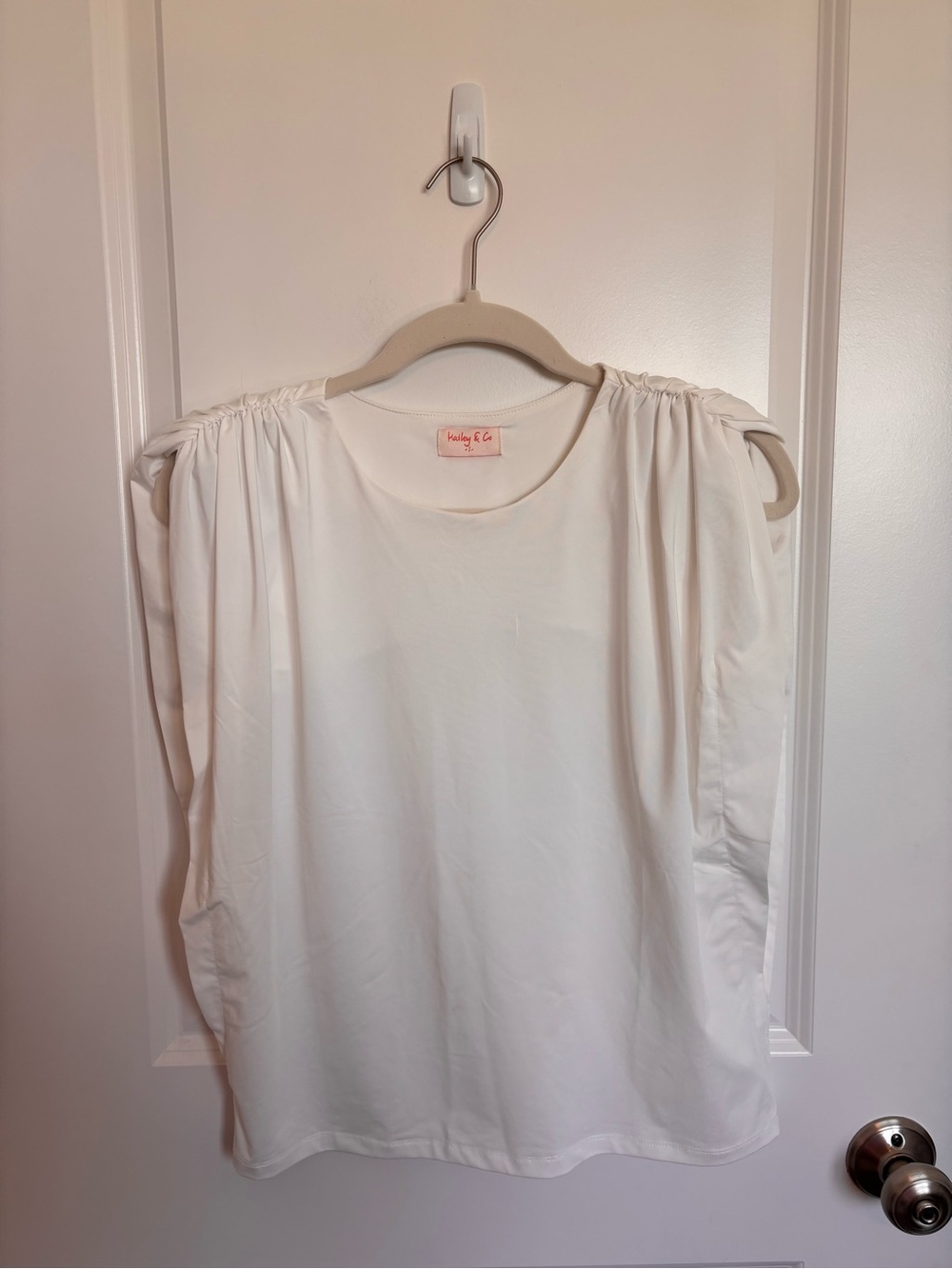 Hailey & Co White Gathered Shoulder Top Tank